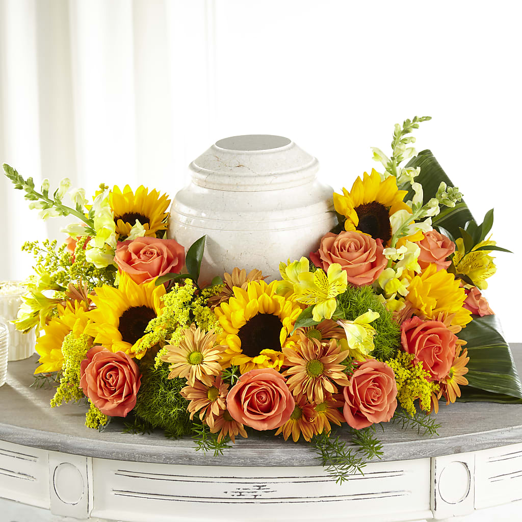 Faithful Sunflower Cremation Adornment – Usa Flowershop Llc, Pompano Beach FL