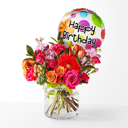 Fiesta Bouquet with Birthday Balloon –  Usa Flowershop Llc, Pompano Beach FL