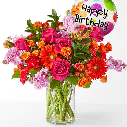 Fiesta Bouquet with Birthday Balloon –  Usa Flowershop Llc, Pompano Beach FL