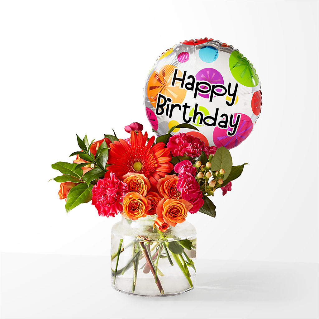 Fiesta Bouquet with Birthday Balloon –  Usa Flowershop Llc, Pompano Beach FL