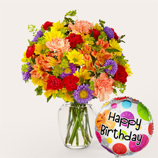 Kaleidoscope Bouquet with Birthday Balloon –  Usa Flowershop Llc, Pompano Beach FL