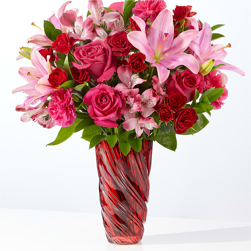 In Love Bouquet with Luxe Swirl Vase –  Usa Flowershop Llc, Pompano Beach FL