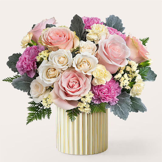 Blissful Moments Bouquet with Ivory Vase –  Usa Flowershop Llc, Pompano Beach FL