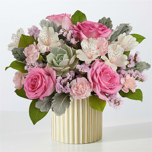 Dusty Rose Bouquet with Ivory Vase –  Usa Flowershop Llc, Pompano Beach FL