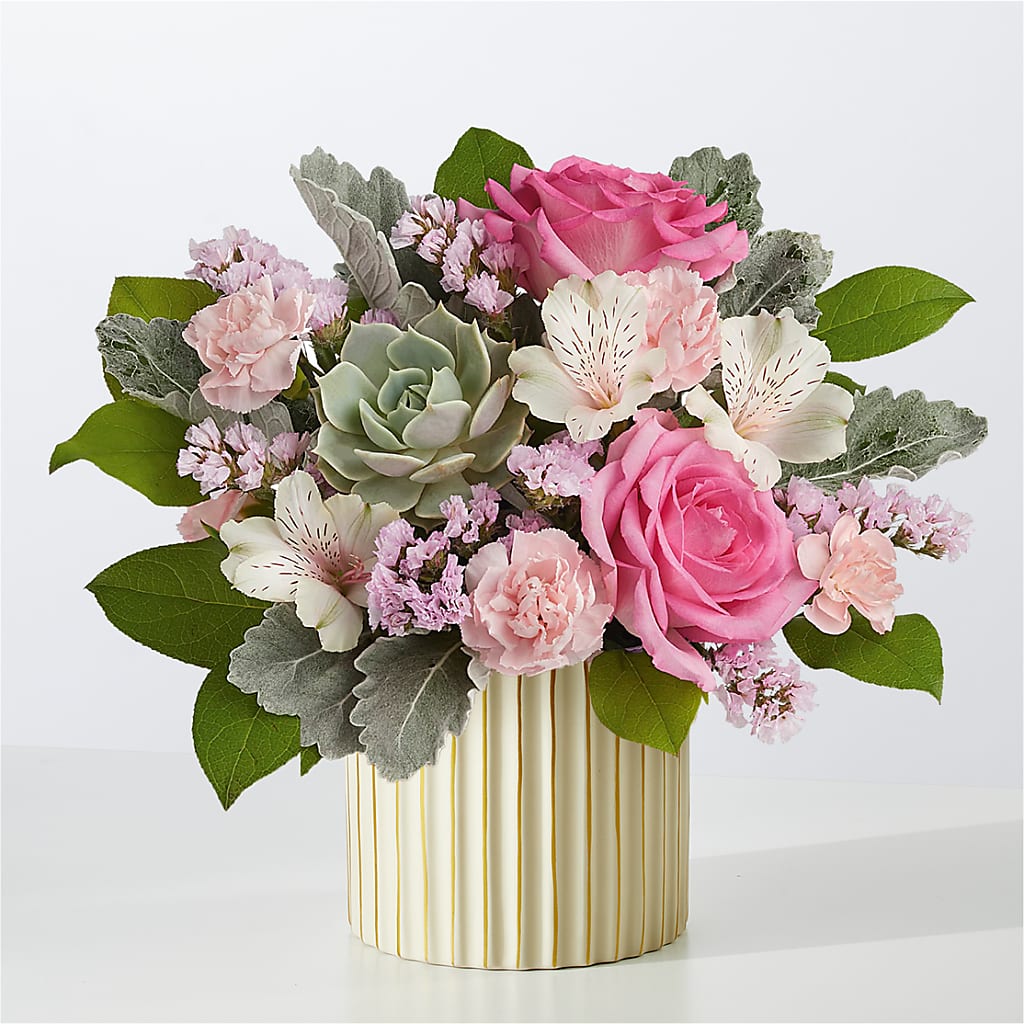 Dusty Rose Bouquet with Ivory Vase –  Usa Flowershop Llc, Pompano Beach FL