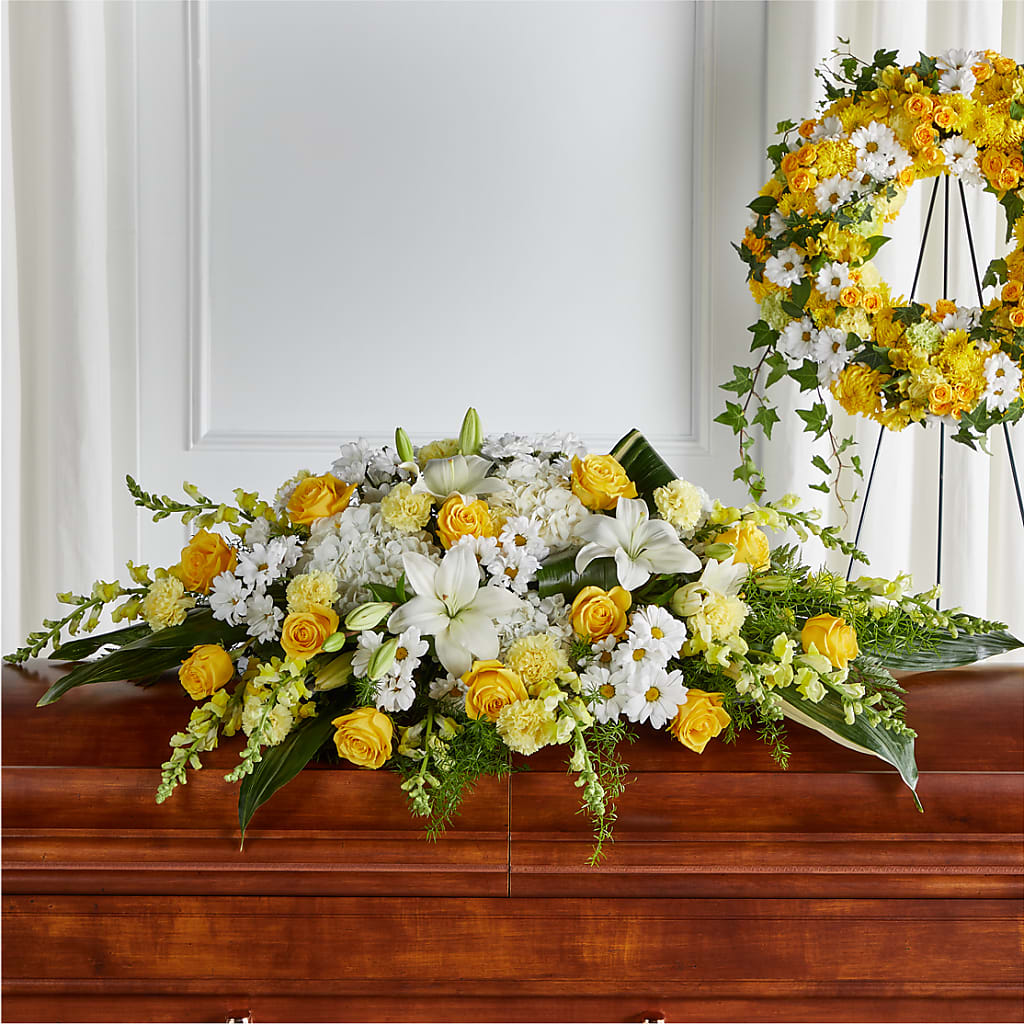 Golden Harmony Casket Spray –  Usa Flowershop Llc, Pompano Beach FL