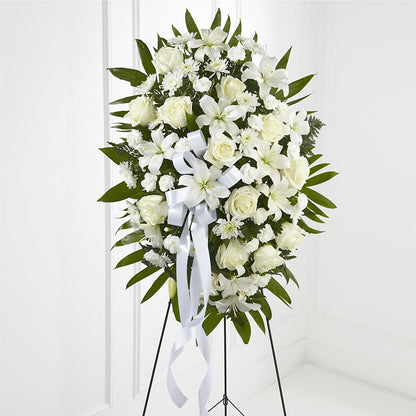 Exquisite Tribute Standing Spray-White Ribbon –  Usa Flowershop Llc, Pompano Beach FL