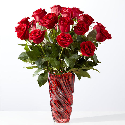 Classic Love Red Rose Bouquet with Luxe Swirl Vase –  Usa Flowershop Llc, Pompano Beach FL